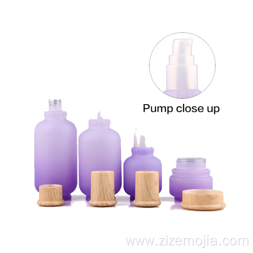 Matte purple glass bottles with wooden color cap